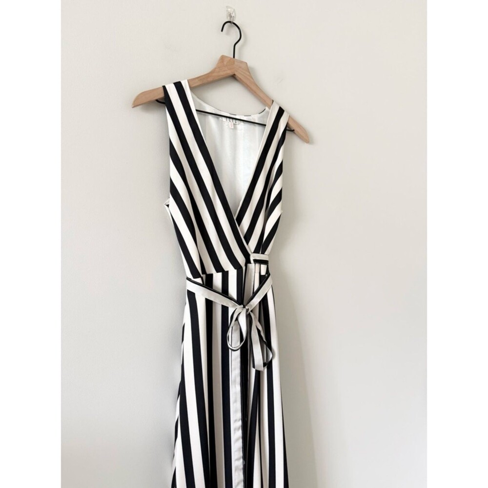TCEC Sleeveless Black & White Striped V-Neck True Wrap Maxi Dress Size M - Picture 2 of 6